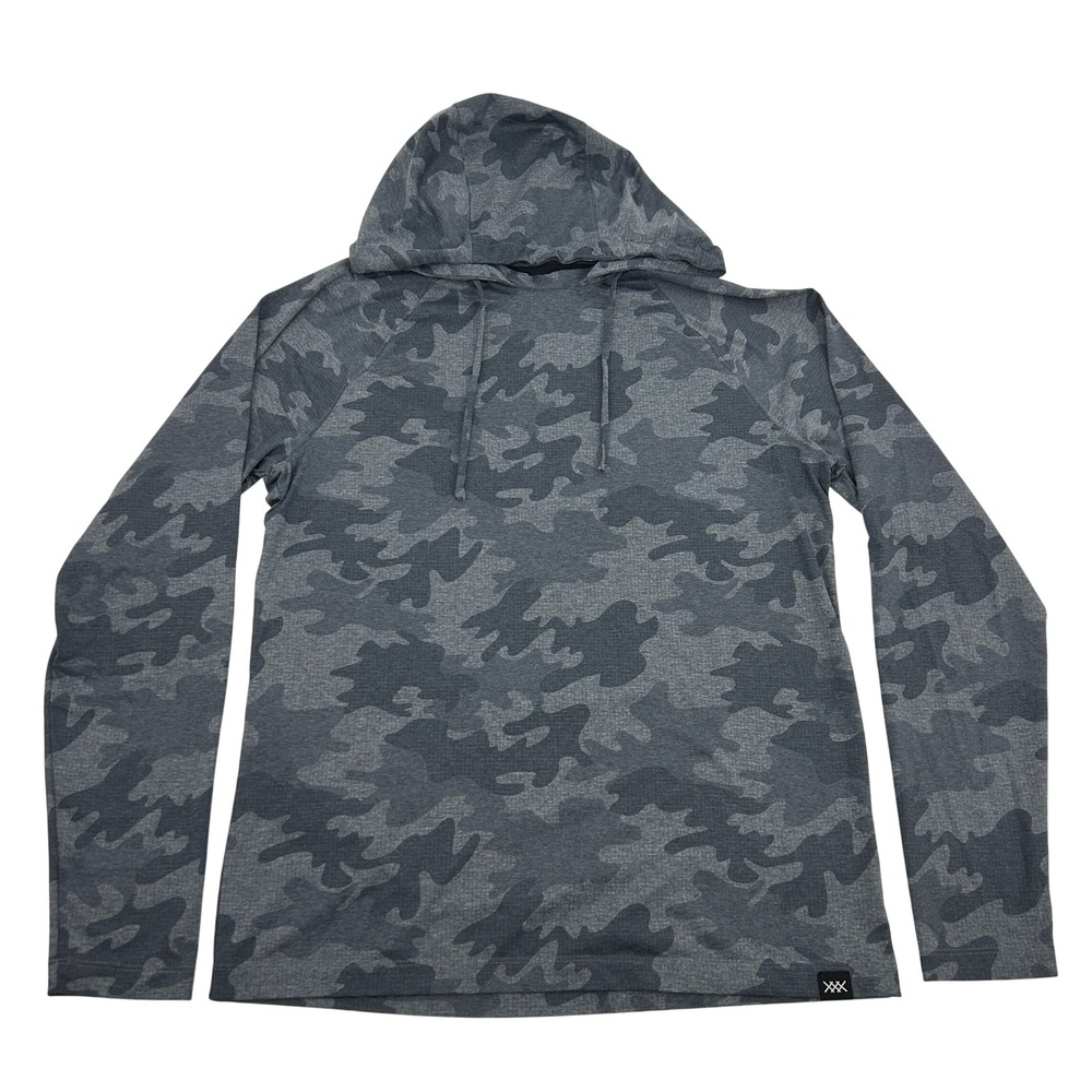 Rhone Reign Hoodie Shirt Mens Medium Grey Camo Long Sleeve Activewear Stretch